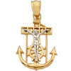 Small Two Tone 14k gold Mariner's Cross Pendant 1.03 inch Long - 10738