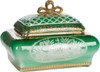 Solid Brass and Cut Emerald Green Glass Decorative Container - 7" - Luxe Life Brand
