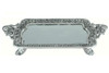 Luxe Life Silver and Glass Mirror - Rectangular 22 Inch Footed Display or Vanity Tray - Baroque Styling