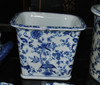 Blue and White Delicate Flower Vine - Luxury Handmade Chinese Porcelain - 10 Inch Rectangular Planter - Style 647