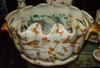 Creme and Orange Autumn Scene - Luxury Handmade Chinese Porcelain - 12 Inch Scalloped Rim Foot Bath | Centerpiece Planter - Style C591