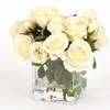 High End Natural Look, 13 Inch Silk Flower Arrangement, Cream Roses, Clear Glass Vase with Acrylic Water 5646 D - Rose Watergarden