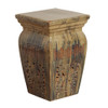 Finely Finished Ceramic Square Garden Stool, 22 Inch, Polished Mottled Toffee Finish