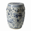 Finely Finished Ceramic Garden Stool, 17 Inch, Classic Blue and White Foo Dog Design