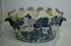 Indigo Blue and White Pagoda - Luxury Handmade Reproduction Chinese Porcelain - 16 Inch Scalloped Shell Foot Bath Planter or Centerpiece - Style C591