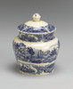 Blue and White Transferware Porcelain Jar, 8 Inches Tall