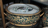 Style 591 - Jewel Green and Gold Lotus Scroll - Luxury Handmade Reproduction Chinese Porcelain - 16 Inch Foot Bath | Planter | Centerpiece - Style 591