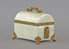 White Crackle Pattern - Luxury Hand Painted Porcelain and Gilt Bronze Ormolu - 8 Inch Decorative Trunk Container | Rectangular Covered Box