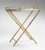 Iron Bamboo and Glass Mirror Tray Table, 32" Rectangular Shape, Gold Leaf Finish, 4817