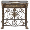 Marble Top - Hand Carved Wood and Scrolled Iron - Single Bowl - 41 inch Lavatory Console Vanity