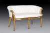 Hardwood Hand Carved and White Tufted Leather Sheraton Style - 54 Inch English Georgian Loveseat | Settee - Gold Finish