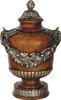 Cast, Neo Classical Garland Design 32 Inch Covered Urn, Rich Wood Tone Finish with Parcel Gilt Accents