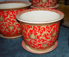 French Red and Gold Lotus Scroll - Luxury Handmade Reproduction Chinese Porcelain - #10 Traditional Flower Pot Planter - Style 42