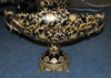 Ebony Black and Gold Lotus Scroll - Luxury Handmade Reproduction Chinese Porcelain and Gilt Brass Ormolu - 19 Inch Footed Flower Bowl | Centerpiece - Style B358