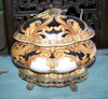 Ebony Black and Gold Acanthus - Luxury Handmade Reproduction Chinese Porcelain and Gilt Brass Ormolu - Statement 8 inch Oval Serpentine Covered Dish Style B248