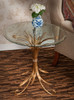 Wheat Bouquet - Iron Accent Side | End Table with 22 Inch Round Beveled Glass Top - Antiqued Gold Finish