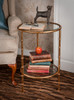 Iron Bamboo - Accent Side | End Table with Beveled Glass Top - 15.5 Inch Round Shape - Antiqued Gold Finish