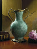 Teal Chinese Porcelain and Brass - 17 Inch Tabletop | Mantel Vase - Brass Finish