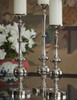 Contemporary Ovals & Orb, Indian Aluminum Pillar Candle Holder Pair, 21 Inch Classic Candlestick, Nickel Finish