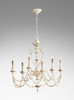 #A French Country Style - Wood and Wrought Iron - Six Light Chandelier - Distressed Shabby Chic Finish with Silver Accents