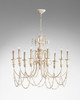 A French Country Style - Wood and Wrought Iron - Nine Light Chandelier - Distressed Shabby Chic Finish with Silver Accents
