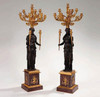 European Reproduction Gilt Bronze Ormolu and Natural Stone, 53.09 Inch Palace Candelabra Pair, 24K Gold & Polychrome Finish, 4024