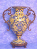 Yellow and Blue Pattern, Luxury Hand Painted Porcelain and Gilt Bronze Ormolu, 18 Inch Tabletop Vase