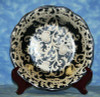 Ebony Black and Gold Lotus Scroll, Luxury Handmade Reproduction Chinese Porcelain, 12 Inch Display Scalloped Plate Style 811