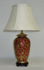 French Red and Gold Lotus Scroll - Luxury Handmade Reproduction Chinese Porcelain - 27 Inch Tabletop Lamp Style 807L