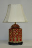 French Red and Gold Lotus Scroll - Luxury Handmade Reproduction Chinese Porcelain - 27 Inch Tabletop Lamp Style 442L