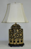 Ebony Black and Gold Lotus Scroll - Luxury Handmade Reproduction Chinese Porcelain - 27 Inch Tabletop Lamp Style 442L