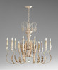 French Country Style - Wrought Iron and Wood Ten Light Chandelier - Distressed White Finish