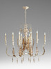 French Country Style - Wrought Iron and Wood Eight Light Chandelier - Distressed White Finish