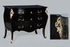 Lacquered Louis XIV Style - 48 Inch Bombe' Commode | Entry Chest | Dresser - Ebony Black and Gilt Finish