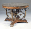 Iron, Brass, and Burl - Hardwood and Natural Stone - 46 Inch Round Entry Foyer | Center Table