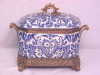 Blue and White Pattern - Luxury Hand Painted Porcelain and Gilt Bronze Ormolu - 8 Inch Decorative Container