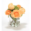 High End Natural Look, 11 Inch Silk Flower Arrangement, Peach Roses and Green Hydrangeas, Clear Glass Vase with Acrylic Water