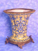 Yellow and Blue Pattern, Luxury Hand Painted Porcelain and Gilt Bronze Ormolu, 11.5 Inch Vase