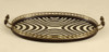 31 Inch Oval Gallery Tray - Ebony and Eggshell Patterned Lacquer Bottom - Antique Brass Accents