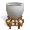 White Tone on Tone Japanese Plum Design - Luxury Hand Made Porcelain - 20 Inch Fish Bowl | Fishbowl | Planter