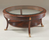 Mahogany Hardwood and Inset Beveled Glass Top - 40 Inch Round Tiered Cocktail | Coffee Table - Rich Wood Finish with Brass Sabot Feet and Saber Legs