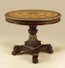 Regency Style Hand Carved Hardwood and Parquetry Inlay - 42 Inch Round Pedestal Entry Foyer | Center Table - Acanthus Detail with Paw Feet