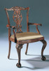 Hardwood Hand Carved Chippendale Style - 41 Inch Accent | Dining | Arm Chair - Mahogany Wood Finish with Neutral Silk Upholstery