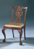 Hardwood Hand Carved Chippendale Style - 41 Inch Accent | Dining | Side Chair - Mahogany Wood Finish with Neutral Silk Upholstery