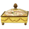 French Rooster Countryside, Luxury Hand Painted Porcelain and Gilt Bronze Ormolu, 8 Inch Square Decorative Box