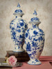 16.5 Inch Temple Jar - Blue and White Hand Painted Porcelain