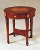 Round Mahogany Hardwood Marquetry Inlay - 24 Inch Accent Table - Gilt Metal Accents