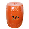 Finely Finished Ceramic Garden Stool, 17 Inch, Polished Orange Crackle Finish