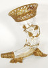 White Bohemian Crystal Horn of Plenty, 16 Inch Vase, Burnished Gold Gilt Finish Accents