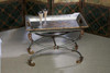 Iron 28 Inch Serving Tray & Stand, Pewter Finish with Gold Accents